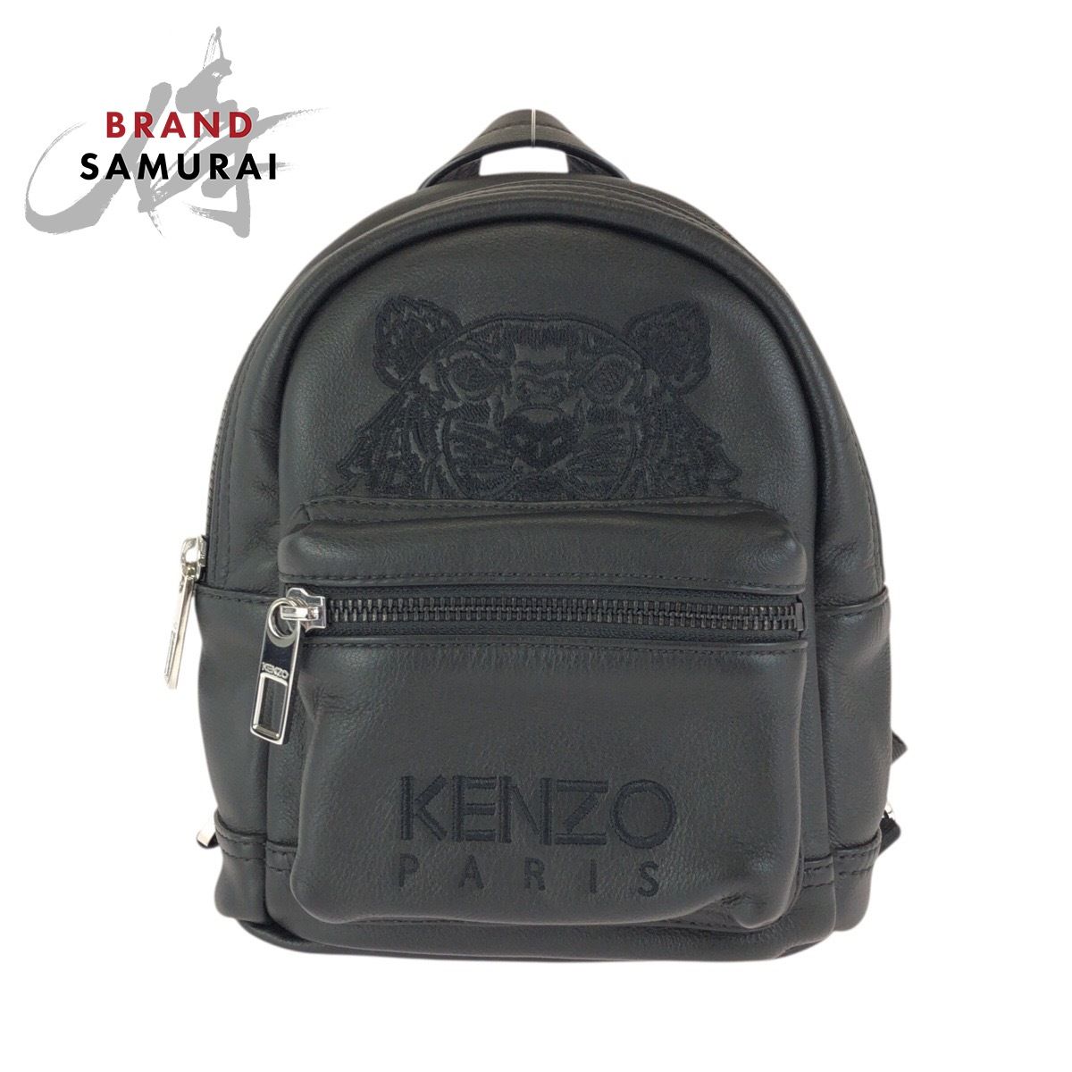 美品 KENZO ケンゾー 刺繍 ブラック 黒 シルバー金具 レザー リュック・デイパック ミニバックパック メンズ 602290【中古】