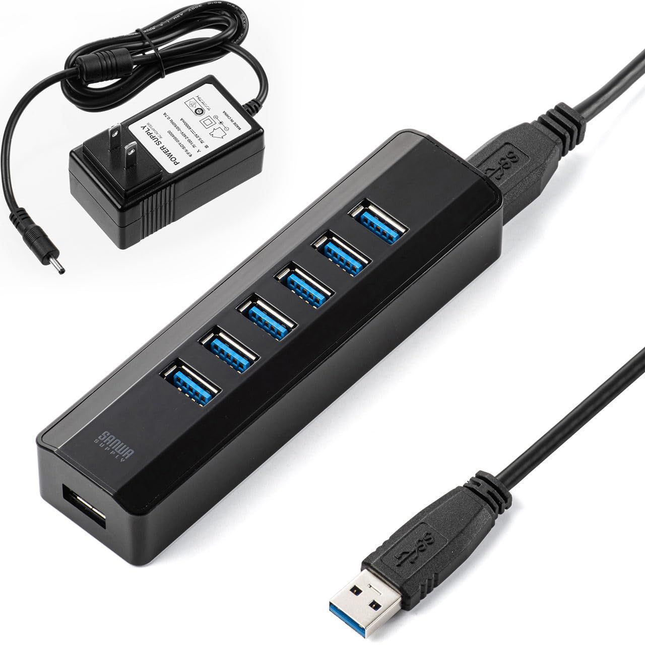 新品 サンワダイレクト USB3.0ハブ セルフパワー/バスパワー 両対応 7ポート ACアダプタ付 ブラック 400-HUB070BK