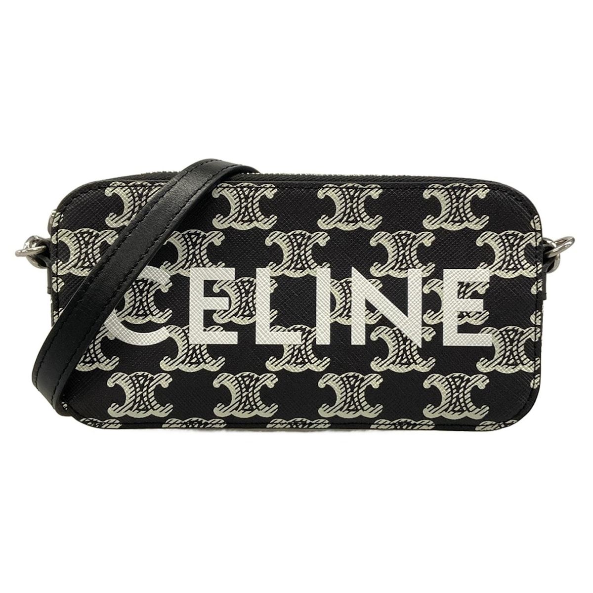 CELINE(セリーヌ) ショルダーバッグ美品 トリオンフキャンバス 黒×白 ミニバッグ/ストラップ着脱可
