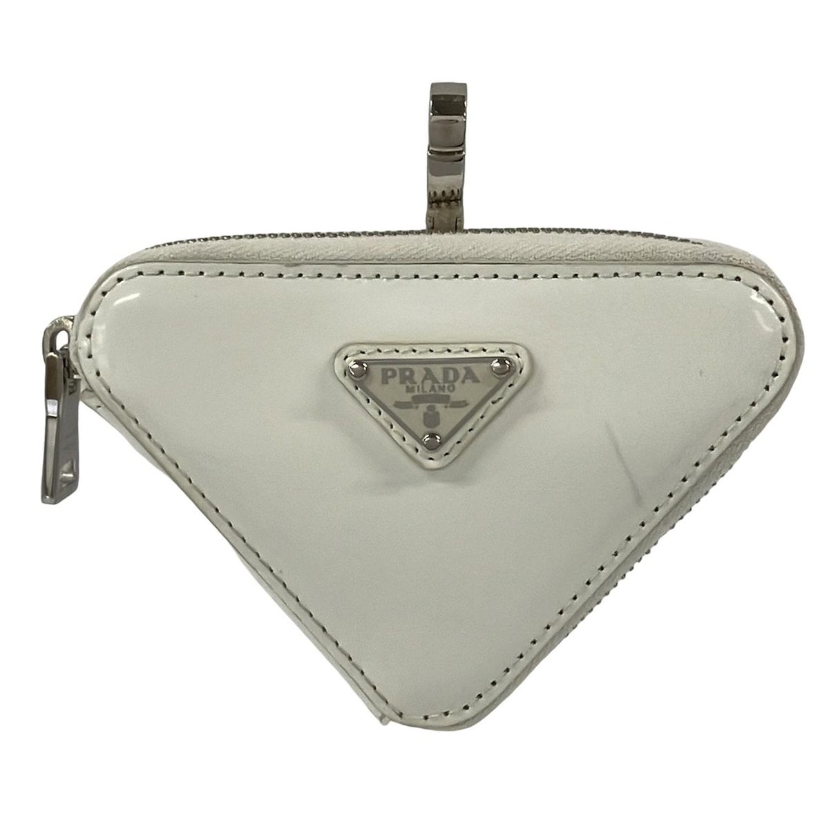 PRADA(プラダ) ポーチ ブラッシュドレザー トライアングル ミニポーチ 1TL433 白 レザー