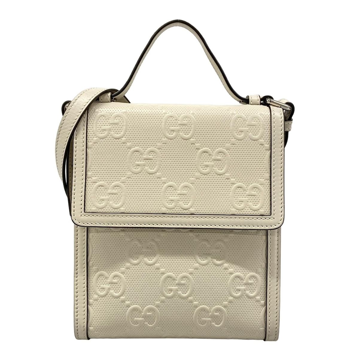 GUCCI(グッチ) ショルダーバッグ GGエンボス メッセンジャーバッグ 625782 白 レザー