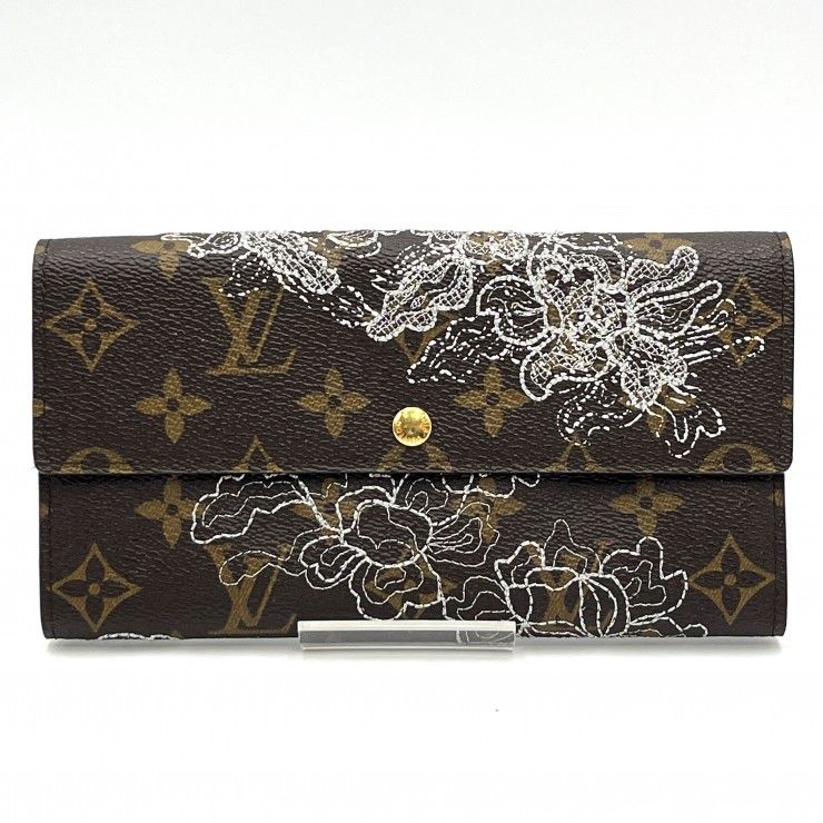 LOUIS VUITTON(ルイ・ヴィトン)ポルトフォイユ・サラ モノグラム・ダンティェル ヴィンテージ 長財布 フラップウォレット 花柄 シルバー刺繍 ゴールド金具 レディース M95389【中古】