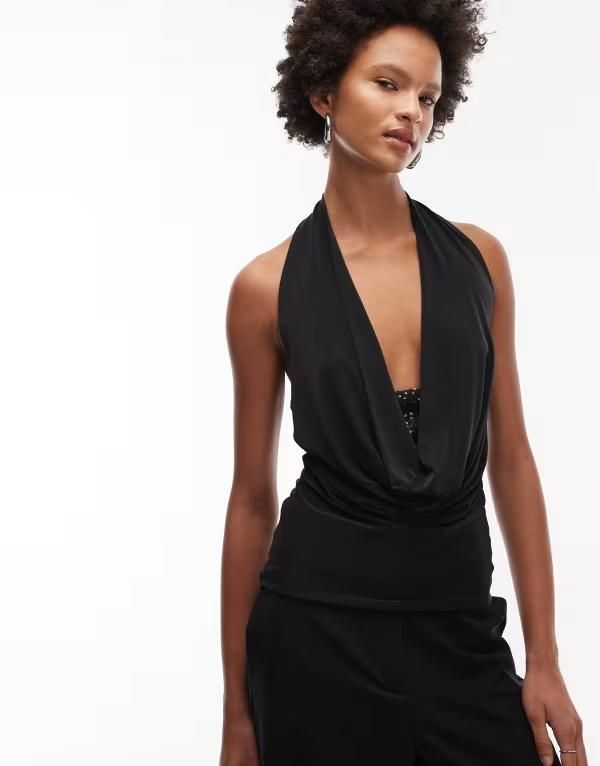 エイソス レディース トップス タンクトップ スパンコール ASOS DESIGN sequin plunge cowl neck top Black ブラック