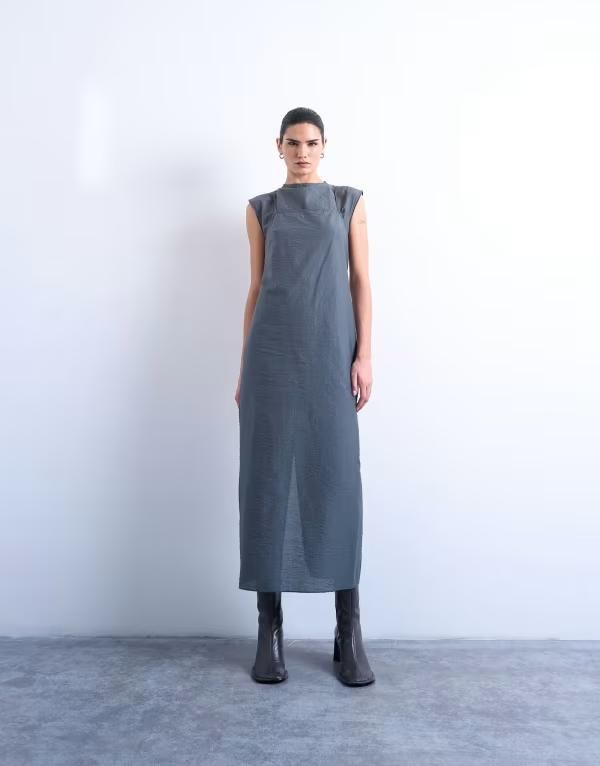 トップショップ レディース トップス ワンピース マキシ Topshop short sleeve cami layered maxi dress in slate Black ブラック