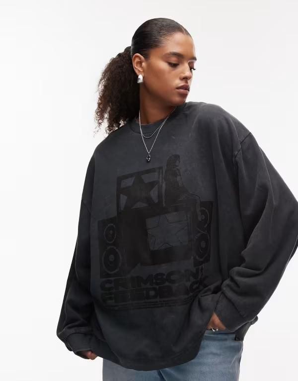 エイソス レディース アウター パーカー・スウェット ヴィンテージ スウェット シャツ グラフィック ASOS Curve ASOS DESIGN Curve oversized sweatshirt with vintage band graphic in