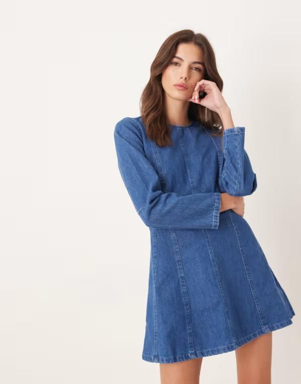 ノーバディーズ チャイルド レディース トップス ワンピース ミニワンピース プリーツ ミニ デニム Nobodys Child Alma denim cinched pleated front mini dress BLUE ブルー