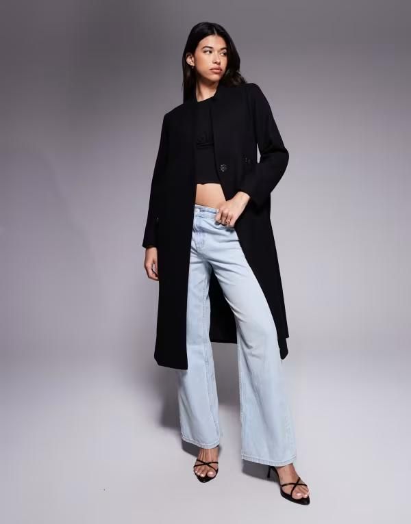 リバーアイランド レディース アウター コート River Island notch belted wrap coat Black ブラック