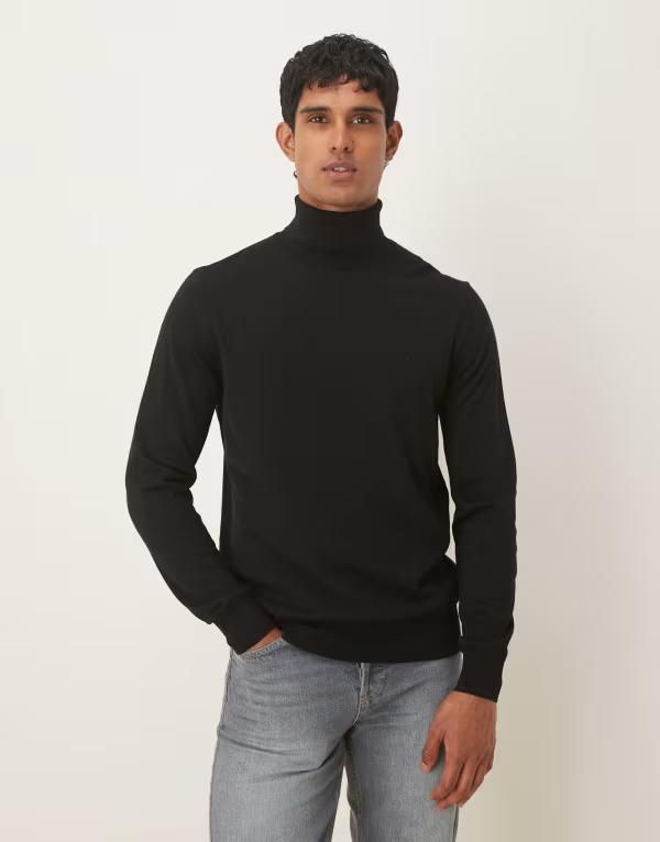 マンゴ メンズ アウター ニット・セーター タートルネック ウール ニット Mango wool knit turtle neck top Black ブラック