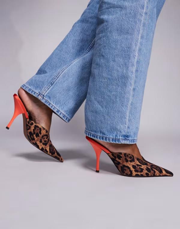 エイソス レディース シューズ サンダル ヒール ASOS DESIGN Pluto high heel mules in leopard LEOPARD アニマル