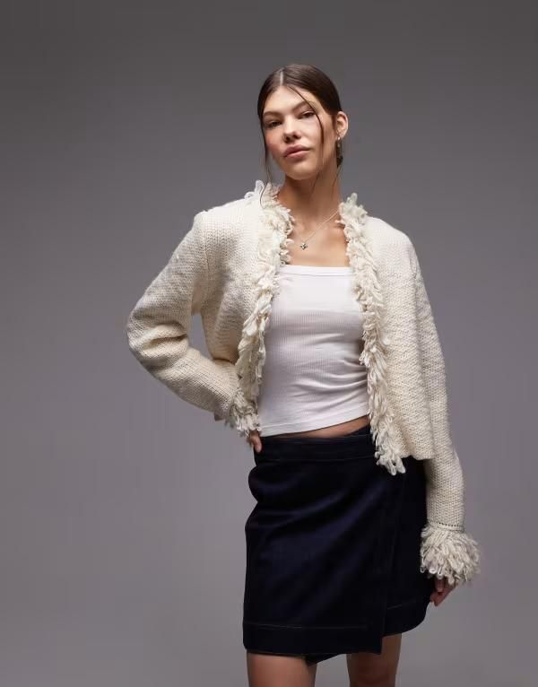 エモリー パーカー レディース アウター カーディガン Emory Park textured trim cardigan IVORY アイボリー