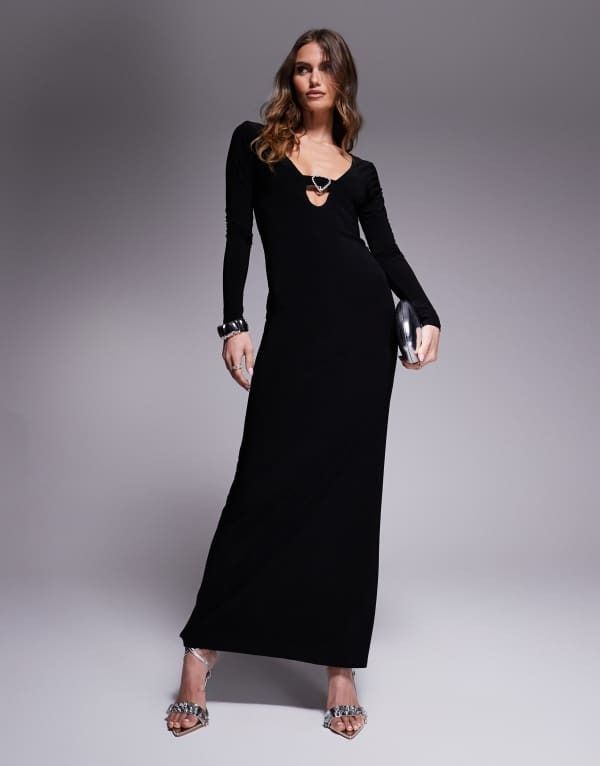 エイソス レディース トップス ワンピース カットアウト マキシワンピース マキシ ASOS DESIGN long sleeve heart trim maxi dress with keyhole cut out Black ブラック 5,119円