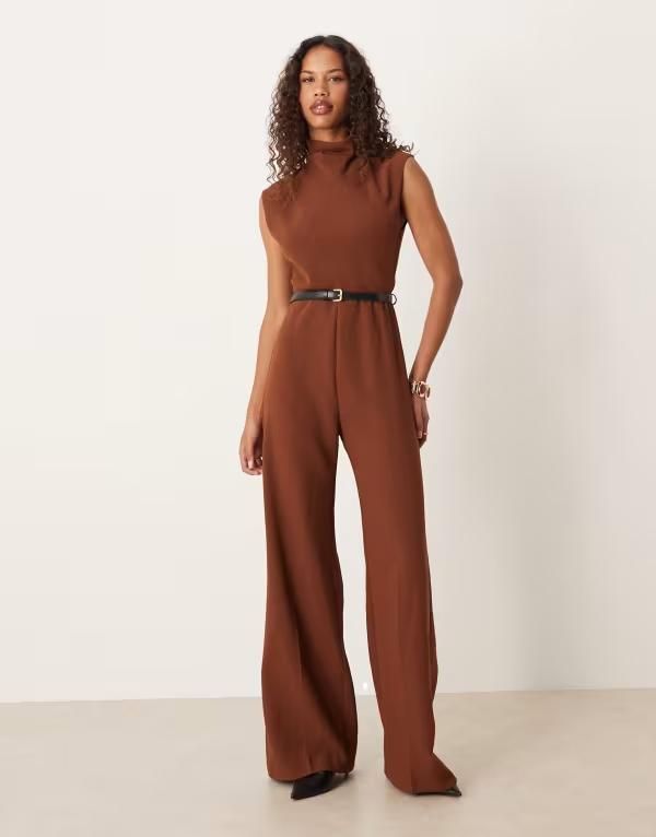 マンゴ レディース トップス ジャンプスーツ ノースリーブ Mango sleeveless belted jumpsuit in rust ラスト