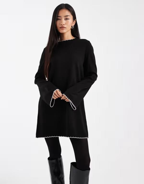 ミスセルフフリッジ レディース トップス ワンピース Misselfridge blanket stitch dress with cream tipping Black ブラック