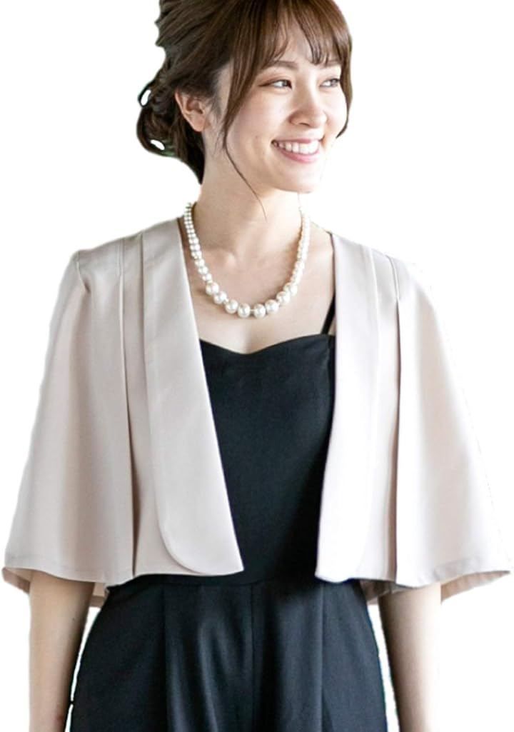AUNI(アウニイ) 結婚式 ノーカラージャケット レディース パーティー ボレロ マント 袖口 フォーマル ジャレロ カーディガン 羽織り 体型カバー (A ベージュ, 4L)