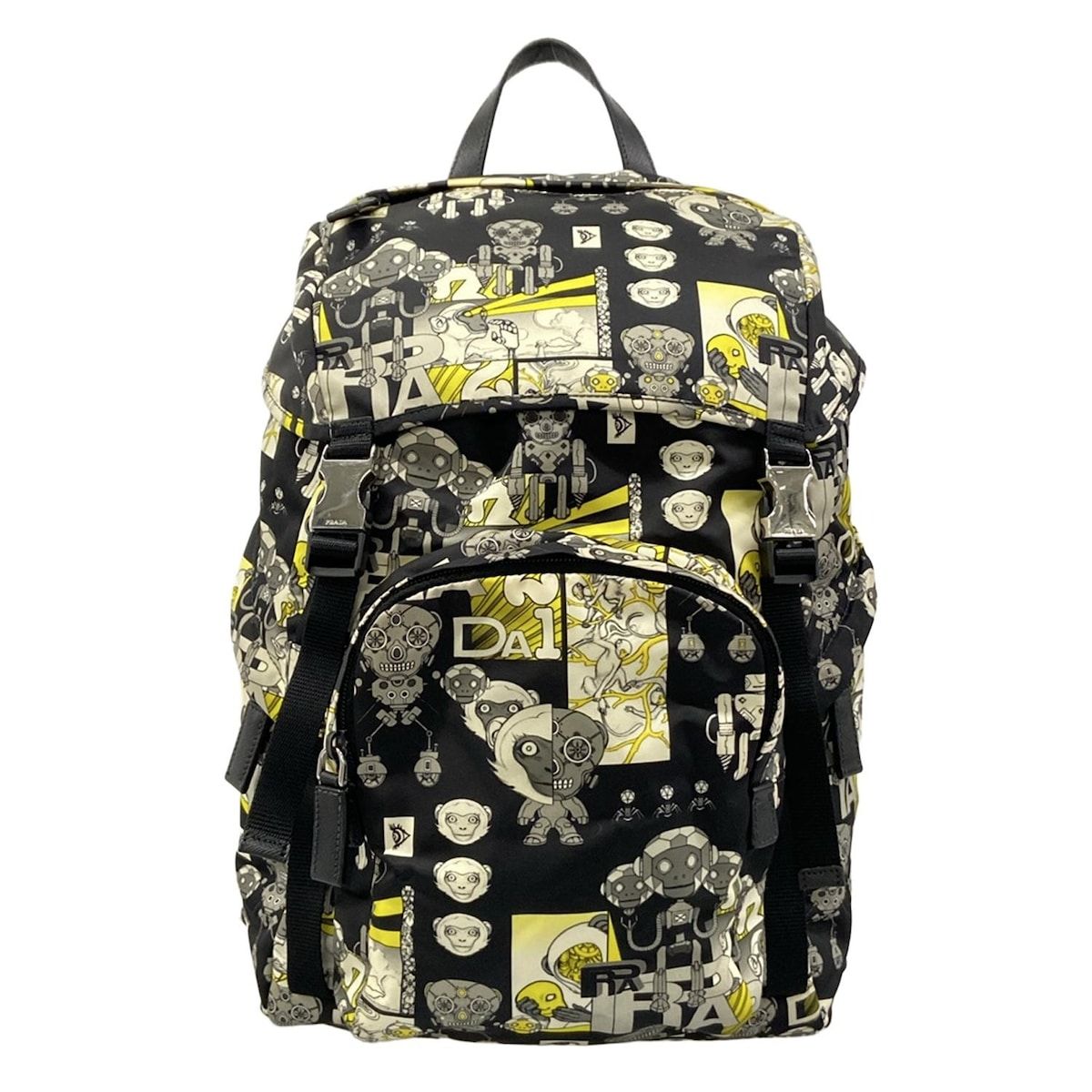 PRADA(プラダ) リュックサック - 黒×イエロー×マルチ サル