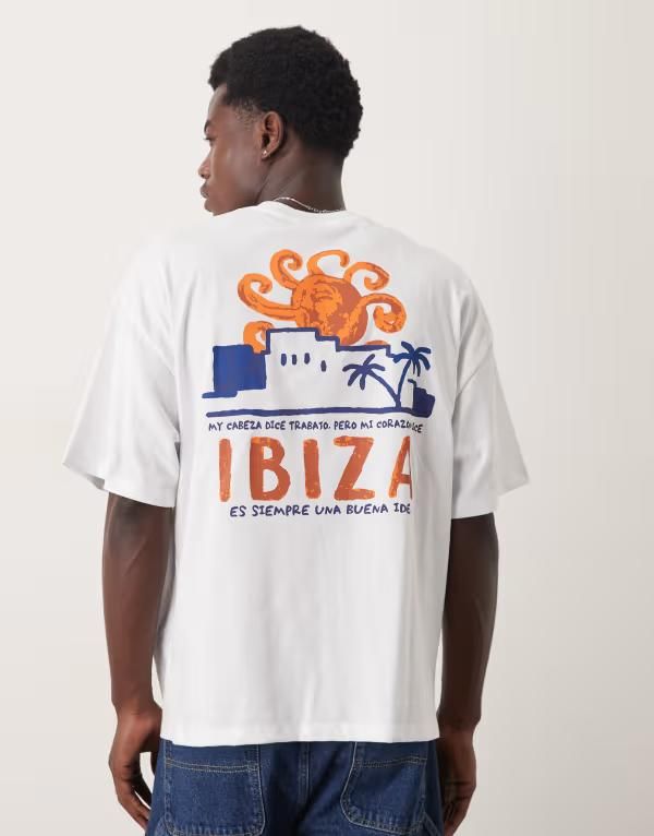 セレクテッドオム メンズ トップス Tシャツ プリント シャツ Selected Homme oversized tshirt with Ibiza back print Bright White ホワイト