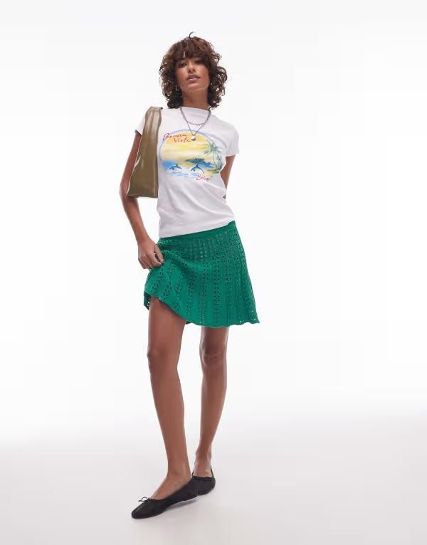 トップショップ レディース ボトムス スカート ミニ ニット Topshop knit flippy mini skirt Green グリーン
