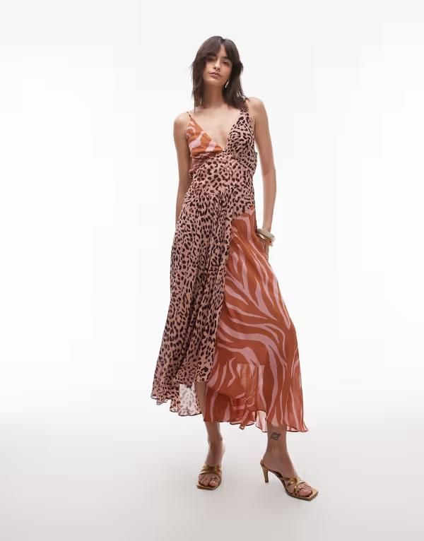 アンドアザーストーリーズ レディース トップス ワンピース アニマル柄 マキシワンピース プリント マキシ Other Stories maxi dress with adjustable spaghetti straps and low cowl neck