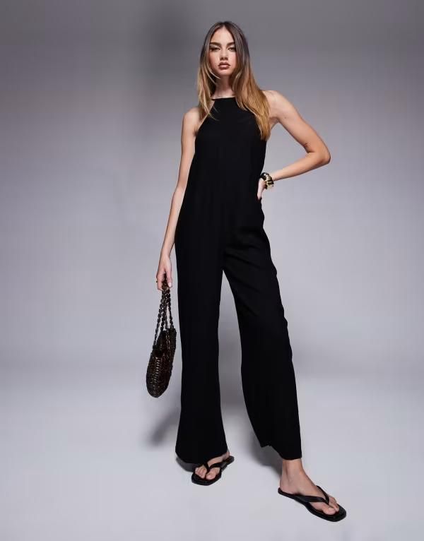 リバーアイランド レディース トップス ジャンプスーツ リネン River Island linen blend jumpsuit Black ブラック