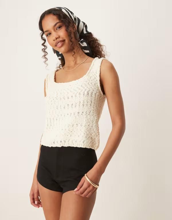 エイソス レディース トップス タンクトップ ニット ASOS DESIGN knit square neck tank in textured yarn in cream Cream クリーム