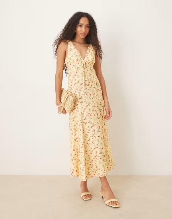エイソス レディース トップス ワンピース マキシワンピース プリント ノースリーブ マキシ ASOS DESIGN button front sleeveless maxi dress in yellow ditsy print Yellow whimsy