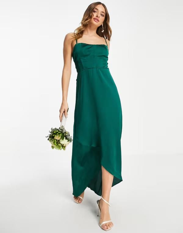 ティエフエヌシー レディース トップス ワンピース サテン TFNC Bridesmaid satin cami dress in emerald Green グリーン