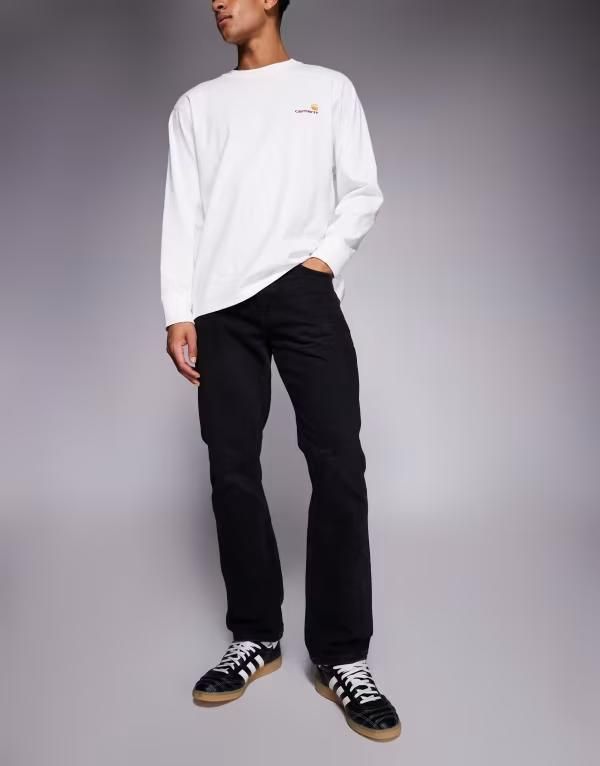 リバーアイランド メンズ ボトムス デニムパンツ ストレート ジーンズ River Island washed straight leg jeans in washed Black ブラック