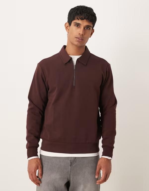 マンゴ メンズ アウター ニット・セーター ハーフジップ コットン Mango cotton mix quarter zip top Burgundy バーガンディ