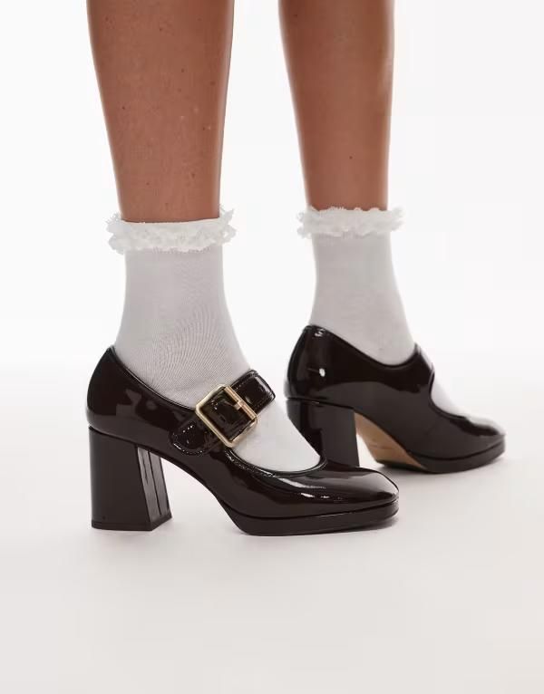 アンドアザーストーリーズ レディース シューズ ヒール Other Stories premium block heel mary jane shoes in dark BROWN ブラウン