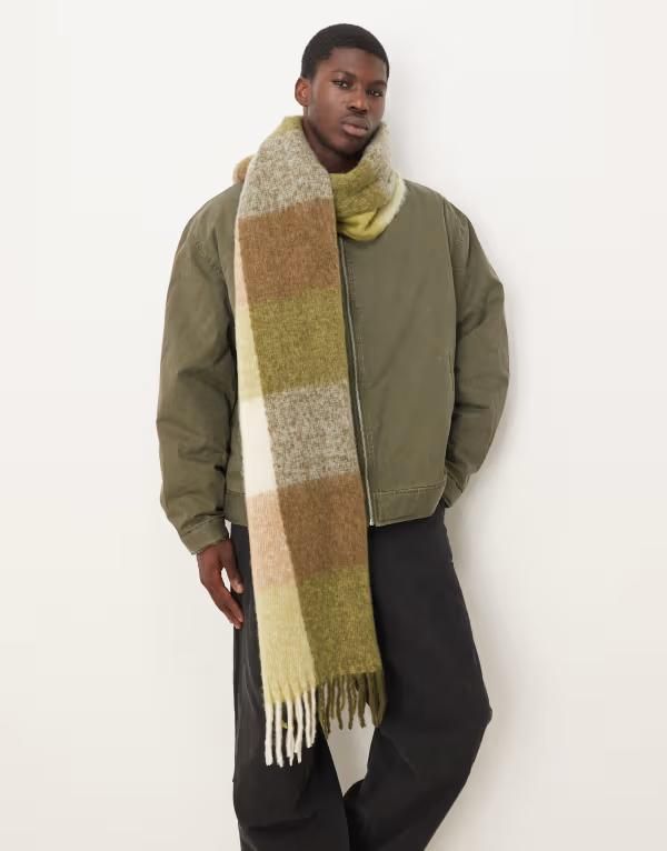 エイソス メンズ アクセサリー マフラー・ストール・スカーフ ASOS DESIGN green plaid scarf GREEN グリーン