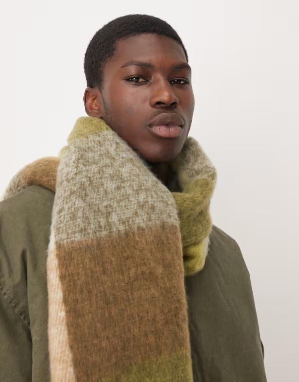 エイソス メンズ アクセサリー マフラー・ストール・スカーフ ASOS DESIGN green plaid scarf GREEN グリーン