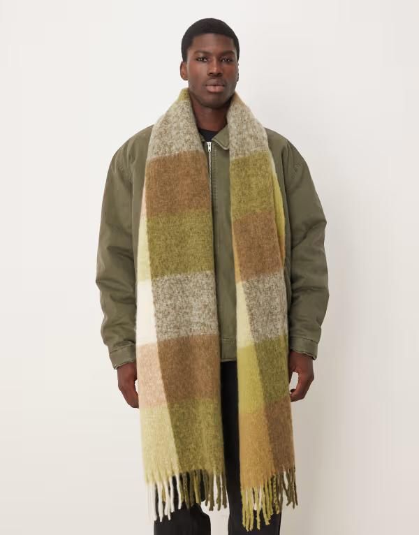 エイソス メンズ アクセサリー マフラー・ストール・スカーフ ASOS DESIGN green plaid scarf GREEN グリーン