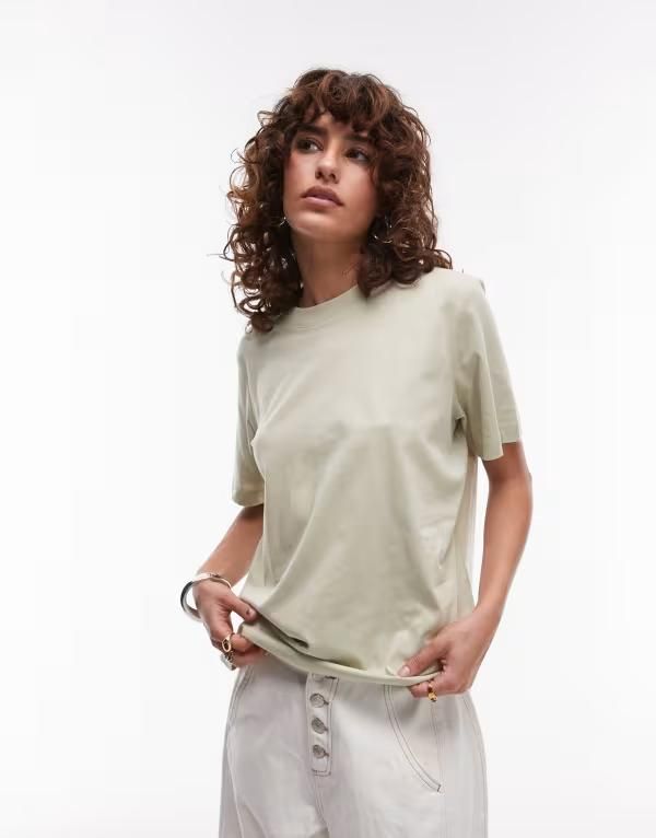 アンドアザーストーリーズ レディース トップス Tシャツ Other Stories relaxed short sleeve tshirt in light sage green グリーン