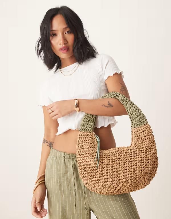 マイアクセサリーズ レディース バッグ ハンドバッグ My Accessories straw grab bag and natural BEIGE ベージュ
