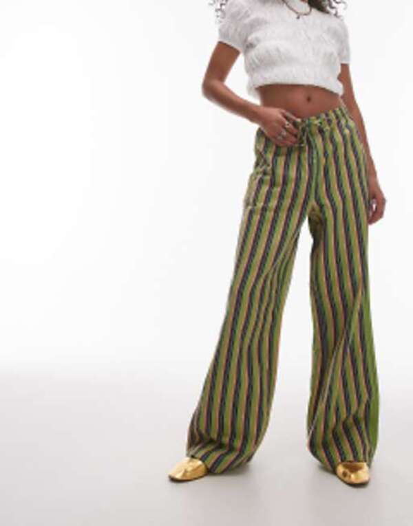 トップショップ レディース ボトムス カジュアルパンツ パンツ リネン Topshop striped linen pants in multi multi マルチカラー