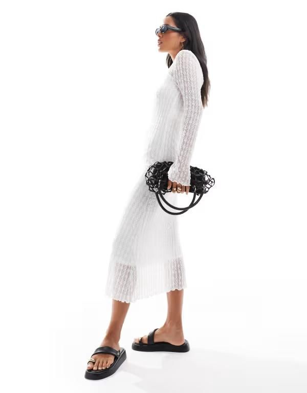 ヴィラ レディース トップス ワンピース マキシ Vila textured long sleeve maxi dress in cream Birch クリーム