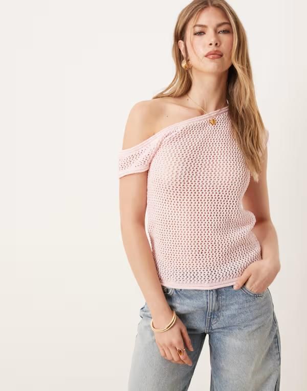 エイソス レディース トップス Tシャツ ニット ASOS DESIGN knit one shoulder top in soft Light Pink ピンク