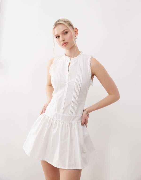 モーテル レディース トップス ワンピース ミニワンピース ミニ Motel dayara pintuck mini dress WHITE ホワイト