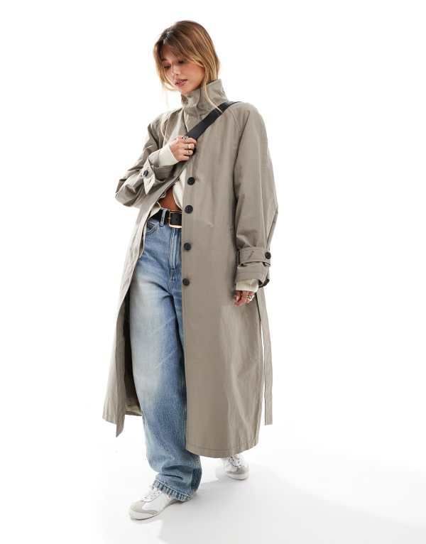 エイソス レディース アウター コート スタンドネック ASOS DESIGN funnel neck oversized longline trench coat in mushroom Mushroom