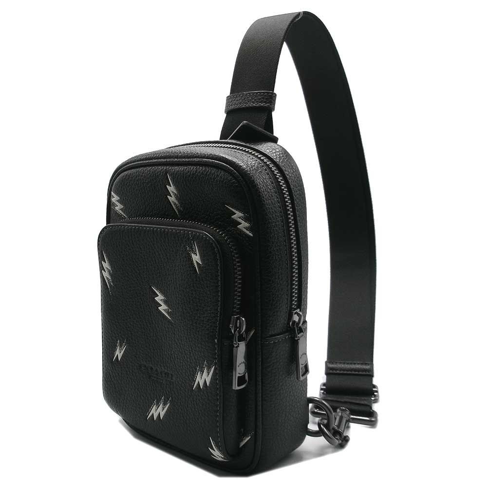 【新品】COACH コーチ バッグ ボディバッグ ショルダーバッグ メンズ RACER レーサー レザー ボルト プリント 斜めがけ CDP84 QB/M2 ブラックマルチ アウトレット