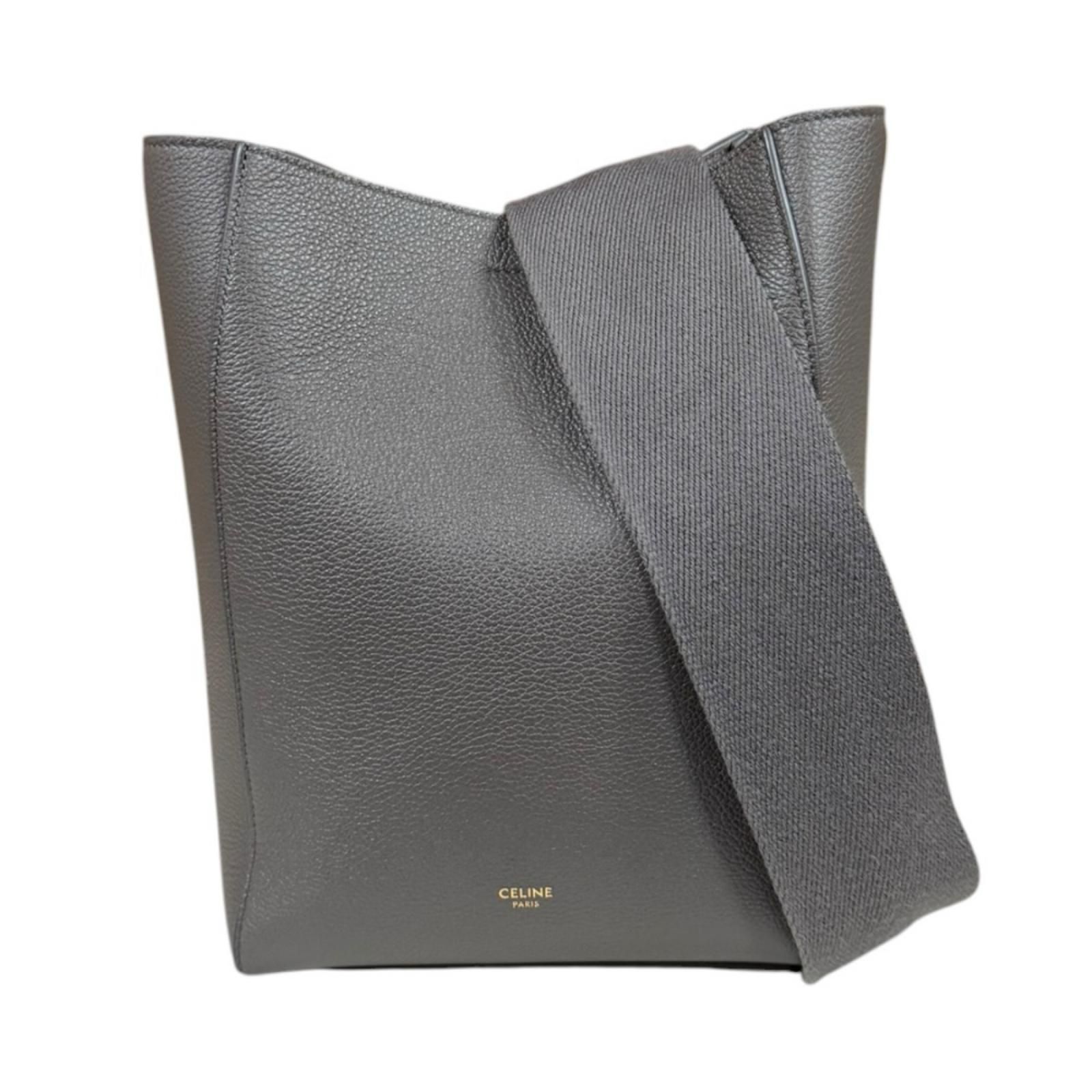 セリーヌ サングル バケット スモール ショルダーバッグ レザー 189303AH4 グレー レディース CELINE 中古 セリーヌ
