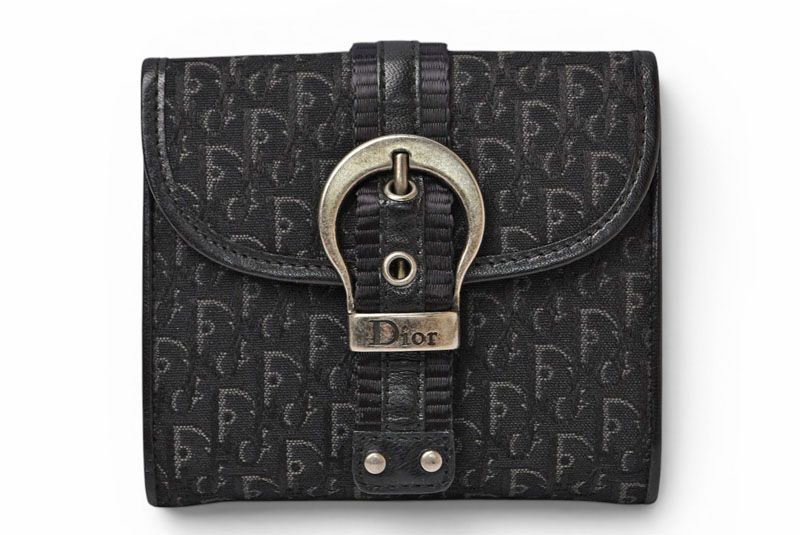 クリスチャンディオール 三つ折り財布 Christian Dior 折財布 トロッター ジャガード ブラック ヴィンテージ オールド【中古】