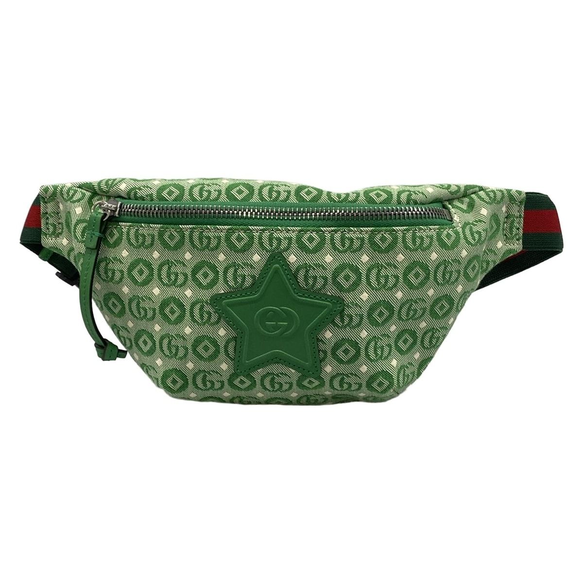 GUCCI(グッチ) ウエストポーチ美品 インターロッキングG/チルドレンズ 502095 グリーン×アイボリー×レッド レザー