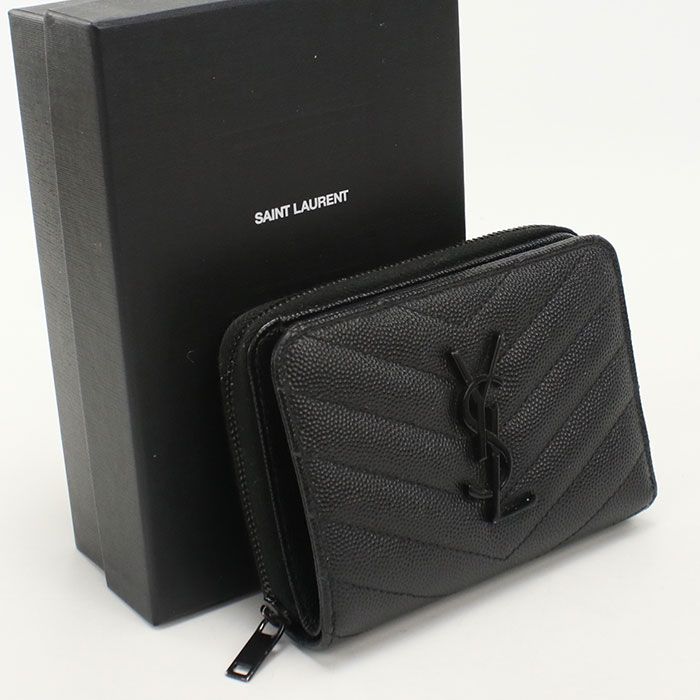 SAINT LAURENT サンローラン ジップアラウンドウォレット モノグラム　コンパクト 403723 二つ折り財布 カーフ【中古】 レディース