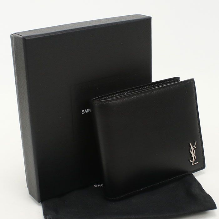 SAINT LAURENT サンローラン コインパース付きウォレット タイニーカサンドラEW 610193 二つ折り財布 カーフ【中古】 メンズ