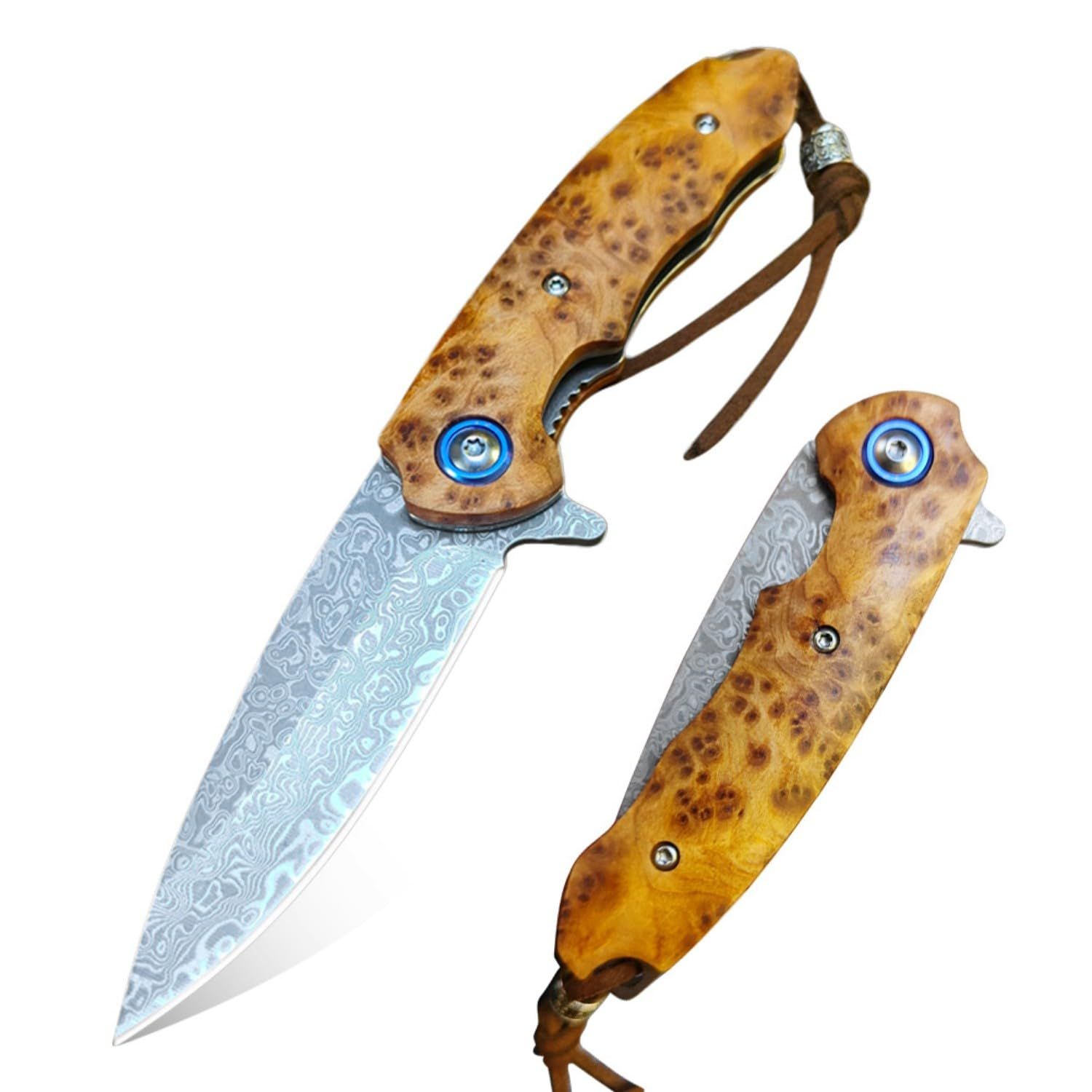 ダマスカス 折りたたみナイフ 刃長7cm 小型 ポケットナイフ ライナーロック 白影木ハンドル アウトドアナイフ EDC ナイフ 登山wb 38329af7