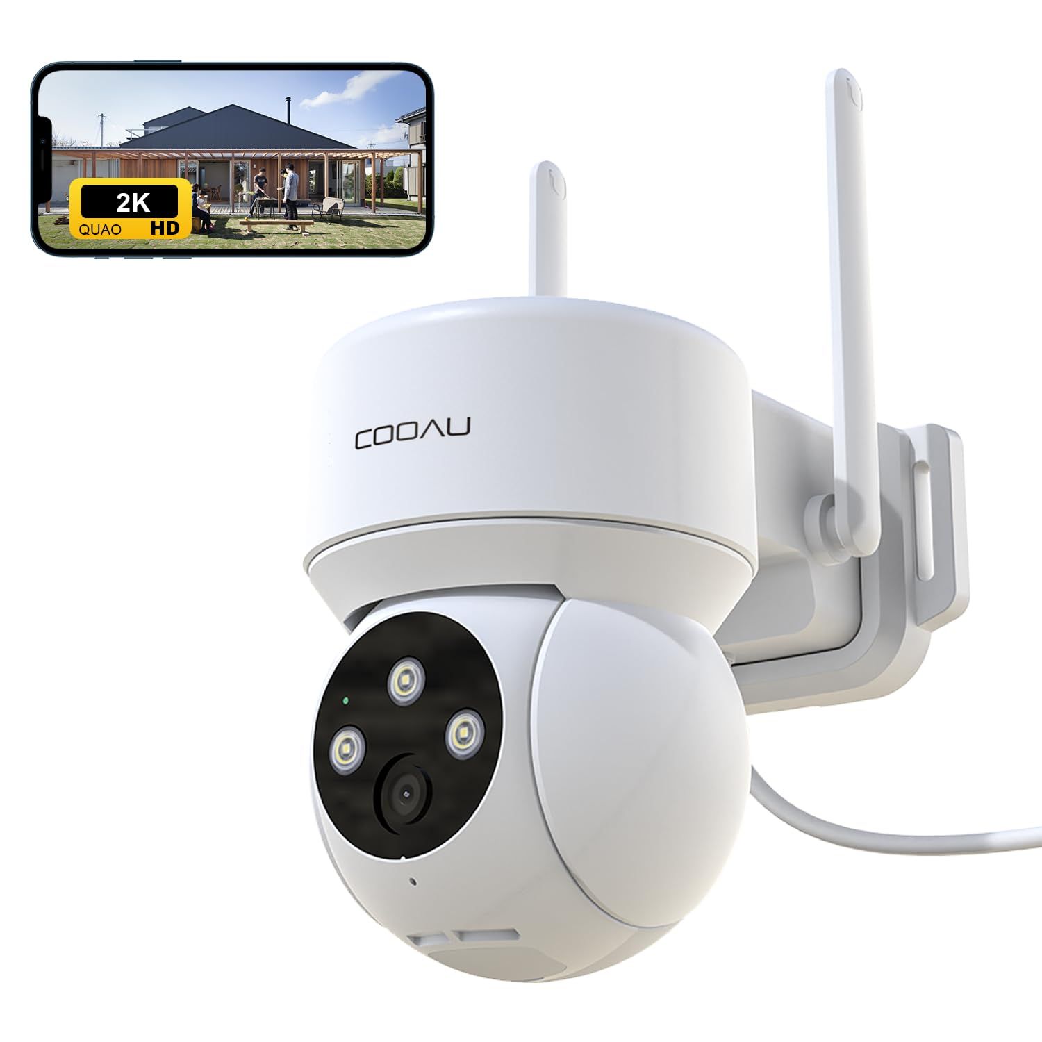【2K超高画素 ・夜間カラー撮影】 COOAU 防犯カメラ 屋外 ワイヤレス/wifi 300万画素/1296P 監視カメラ PTZ機能 360°広角撮影 常時録画 検出エリア設定 人体検知 発光威嚇 自動追跡 双方向音声 家族共有 IP66防水 遠隔操koe