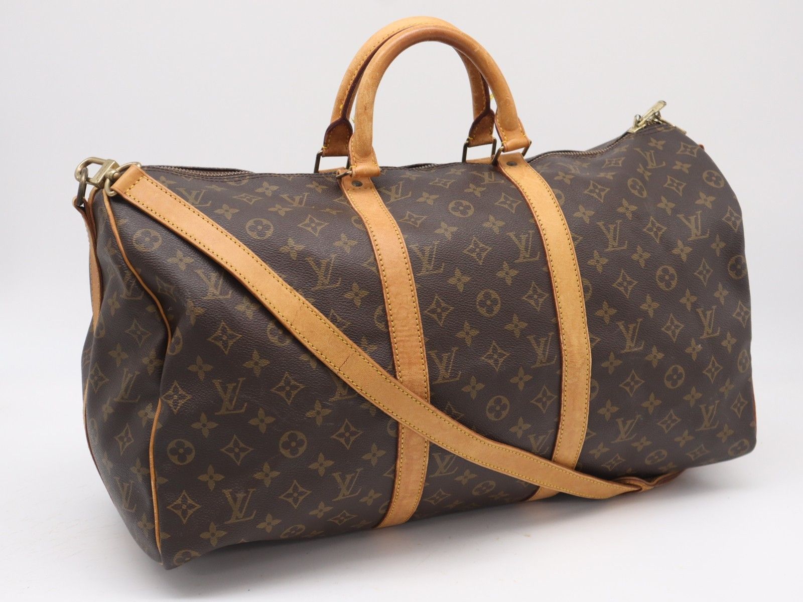 ★3日以内返品可★ LOUIS VUITTON ルイ・ヴィトン モノグラム キャンバス キーポル バンドリエール50 M41416 2wayボストンバッグ ブラウン コーティングキャンバス レザー レディース