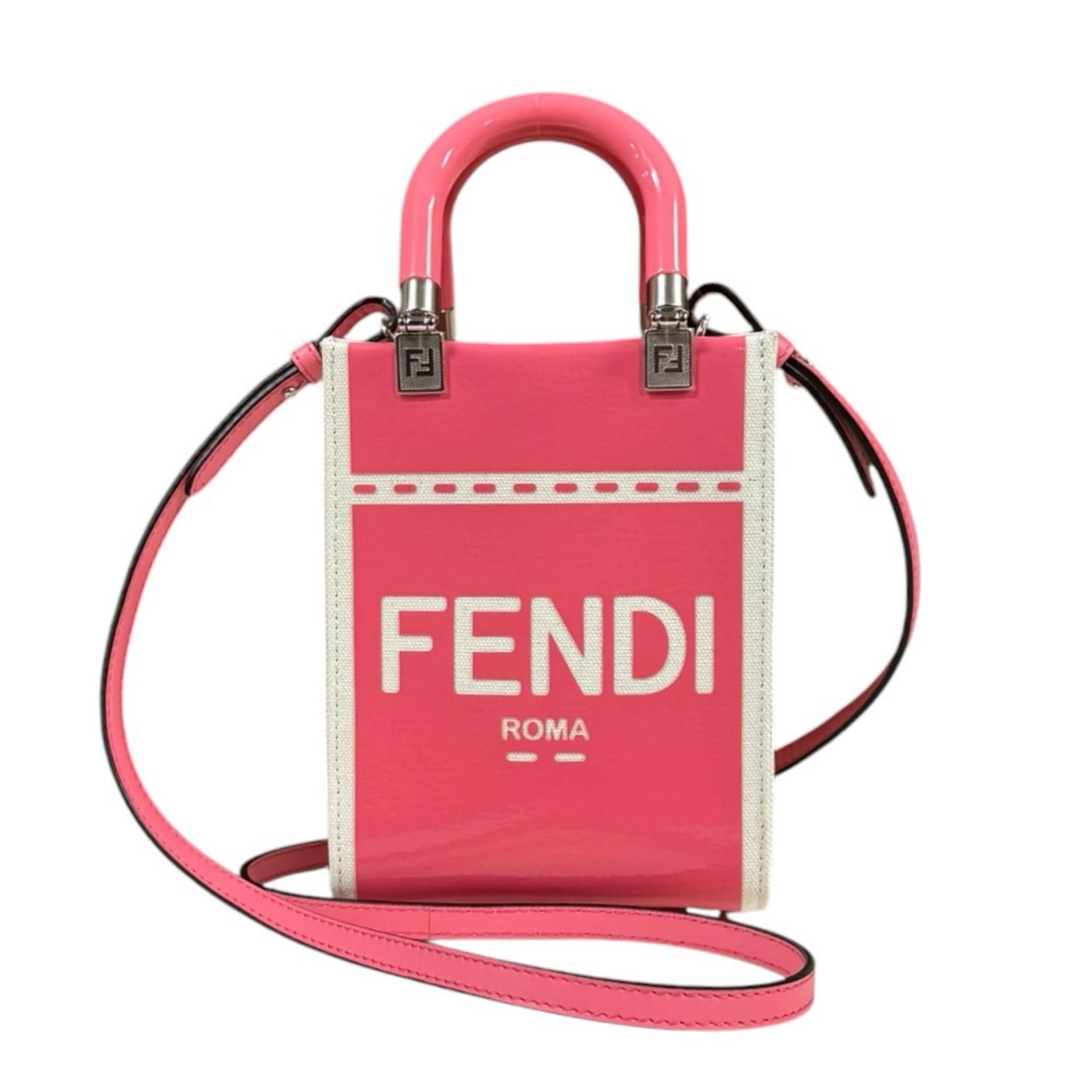 フェンディ サンシャインショッパー ミニ ショルダーバッグ パテントレザー 8BS051 ピンク レディース FENDI 中古 フェンディ