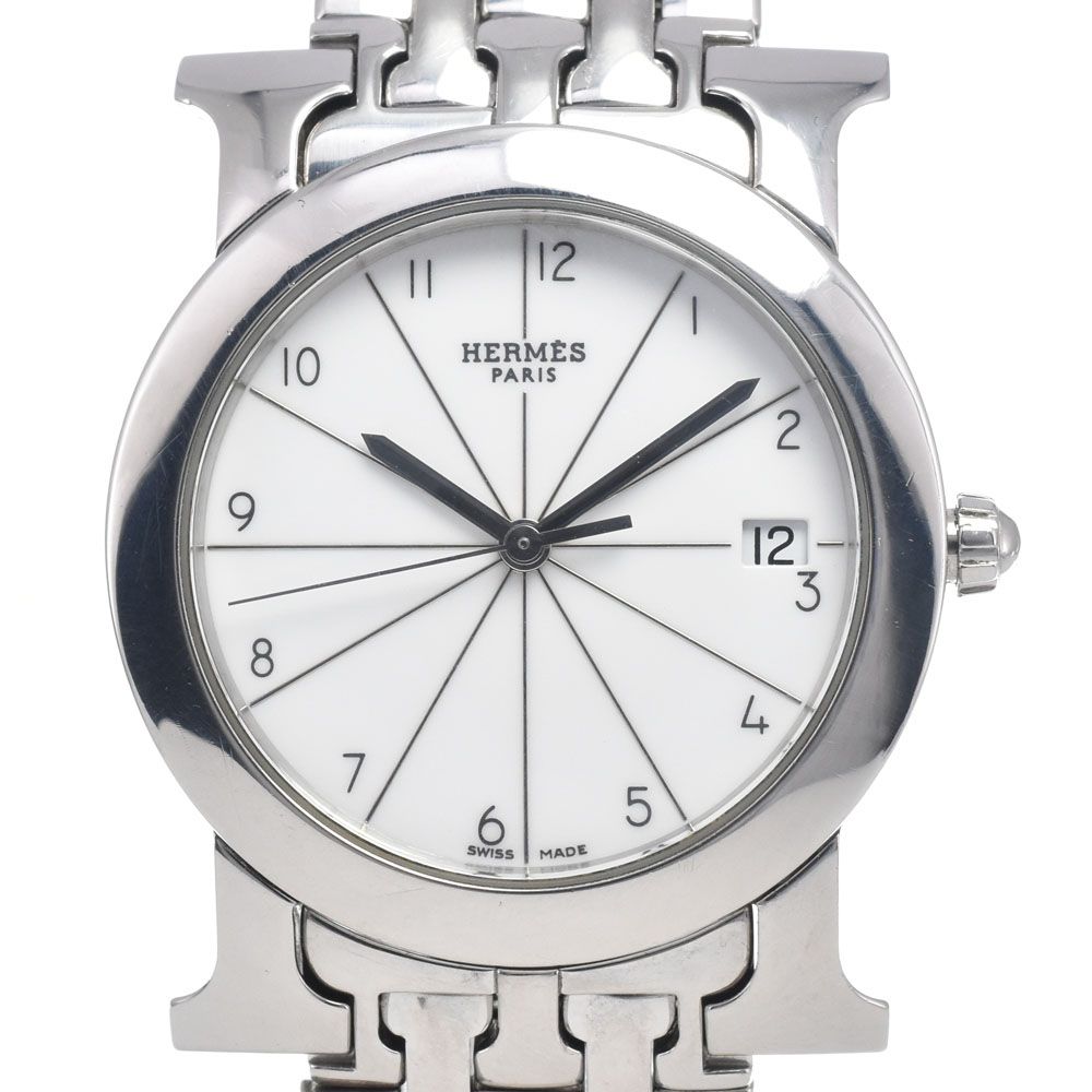 エルメス HERMES HR1.510 Hウオッチ ロンド デイト シルバー クォーツ レディース 良品 腕時計 H#146865